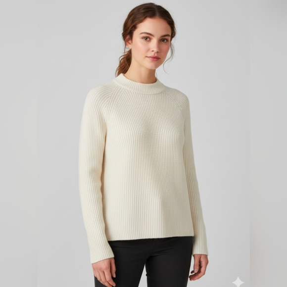 Banana Republic Women's Aire Ribbed Ivory Sweater Wool Blend Sz S Mock Neck NEW - Picture 1 of 12